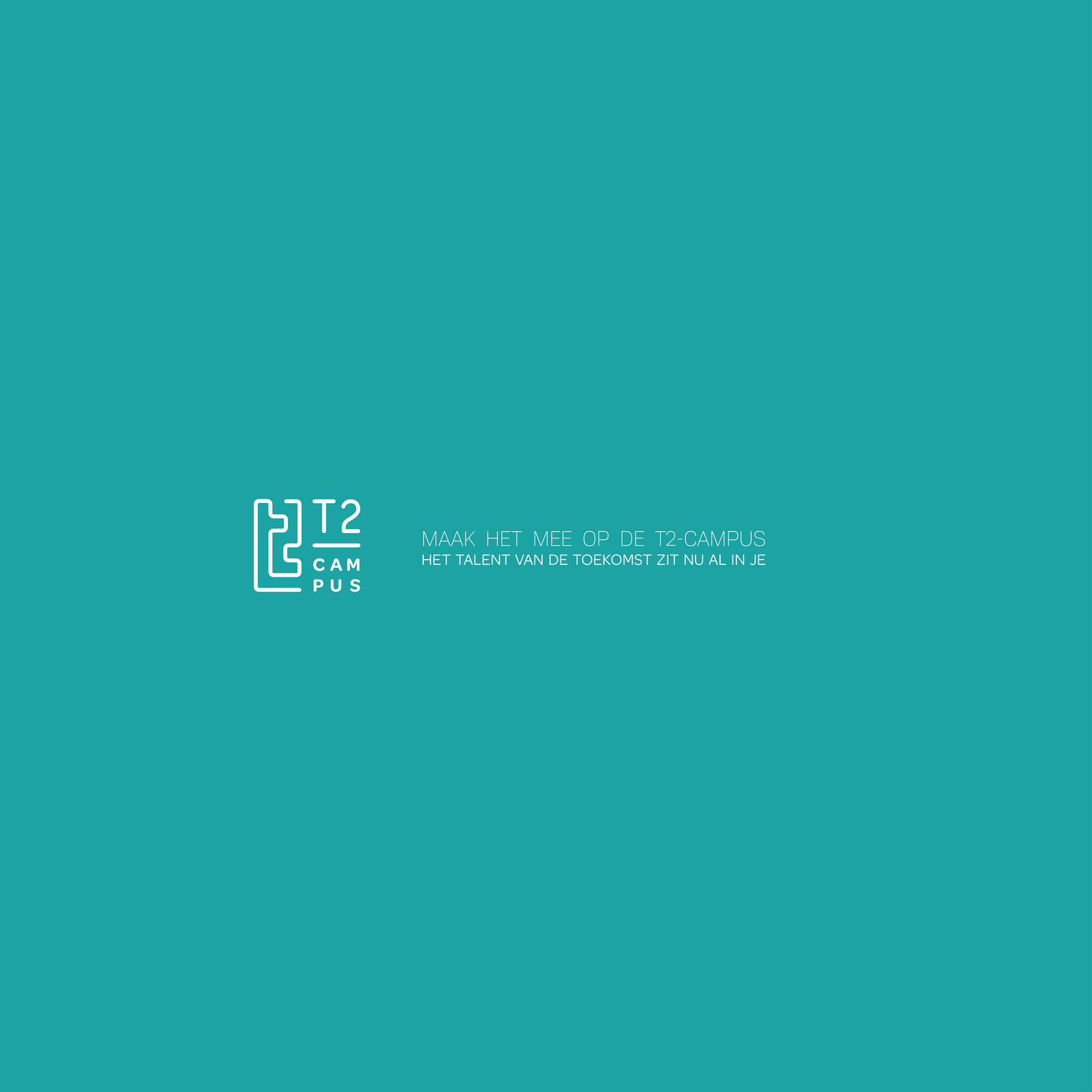 Grafisch logo op turquoise achtergrond.